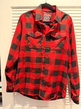 DIXXON Red and Black Plaid Casual Button-Down Shirt